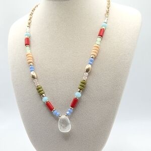 Red and Blue Beaded Necklace with Accent Beads